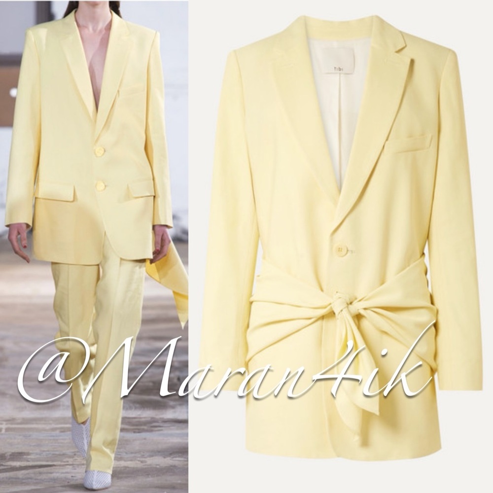 Nwt Tibi Tie-Front Twill Blazer Oversized In Butter Yellow Pastel Size 0